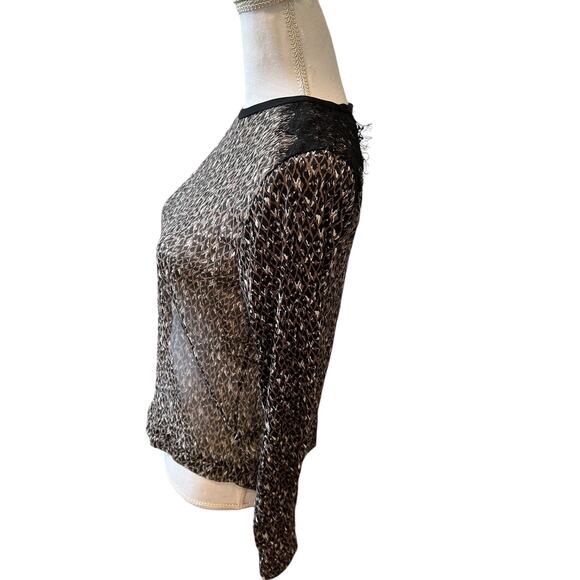 Zara Animal print long sleeve top Lace Detail L - Picture 3 of 5